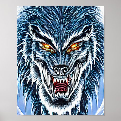 Winter Werewolf Fantasy Dark horror art  Poster