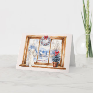 Winter Westie in Window Merry Christmas Card