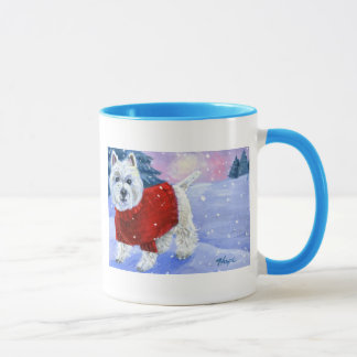 Winter Westie Mug with Colored Handle