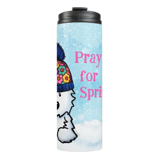 Winter Westie Pray for Spring Pillar Candle Thermal Tumbler (Front)