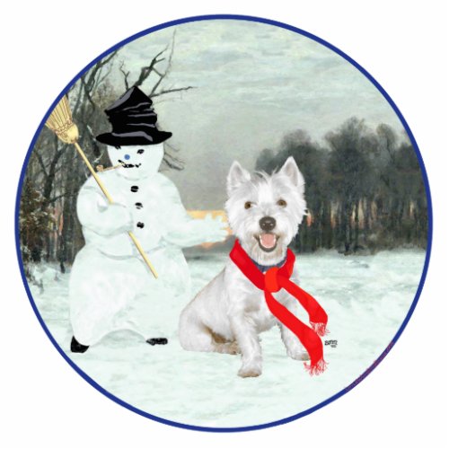 Winter Westie with a Snowman Cutout