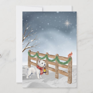 Winter Westie with Lantern Christmas Card