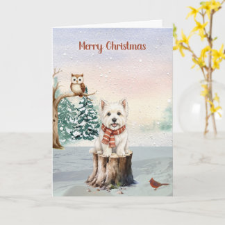 Winter Westie with Owl Christmas Card
