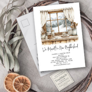 Winter We've Moved Rustic Pine Watercolor Holiday Announcement Postcard