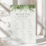 Winter What's In Your Purse Bridal Shower Game<br><div class="desc">Get your guests laughing and competing with this fun and interactive "What's in Your Purse" bridal shower game. Featuring a charming winter wonderland design with pine branches and berries, this game will challenge players to search their purses for common items, earning points for each match. It's a lighthearted and engaging...</div>
