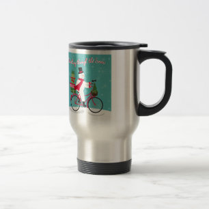 Winter Whimisical snowman on bike Travel Mug