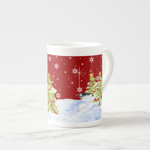 Winter Whimsey Penguin Polar Bear Babies in Snow Bone China Mug