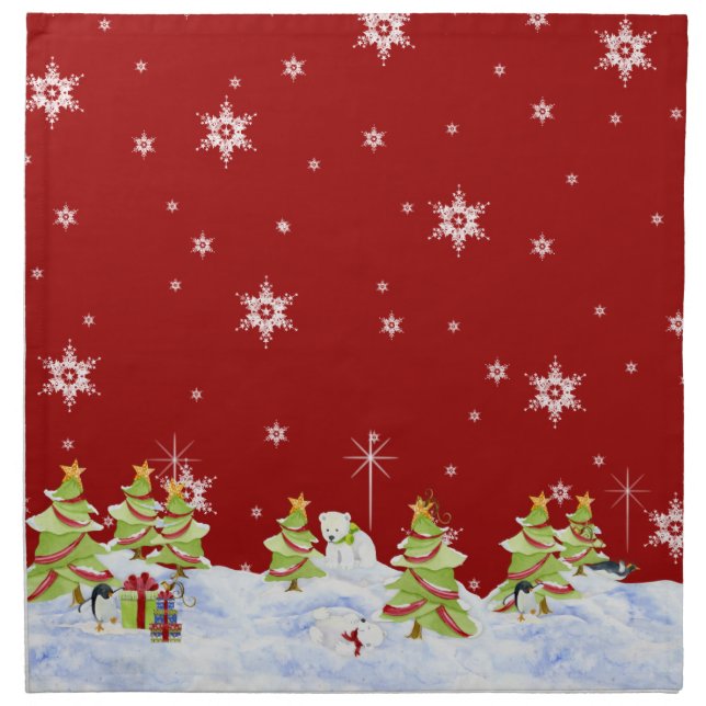 Winter Whimsey Penguin Polar Bear Babies in Snow Napkin (Front)