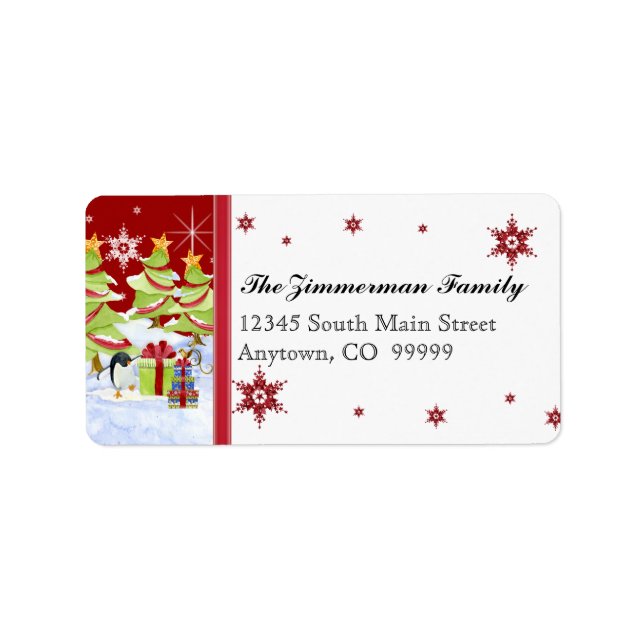 Winter Whimsy Cute Penguin Babies in Snow Star Label (Front)