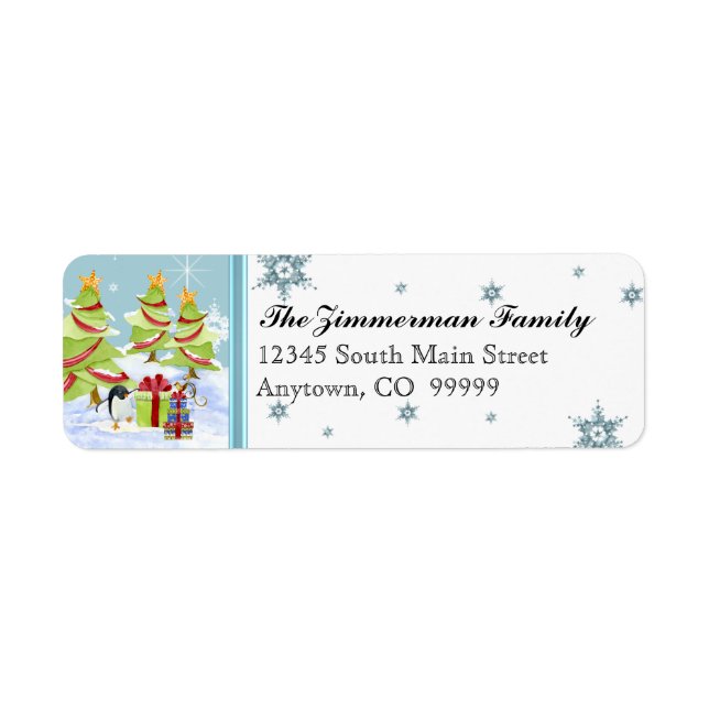 Winter Whimsy Cute Penguin Babies in Snow Star Label (Front)