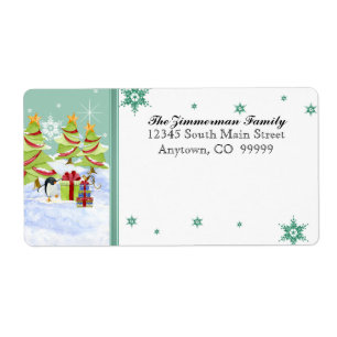 Winter Whimsy Cute Penguin Babies in Snow Star Label