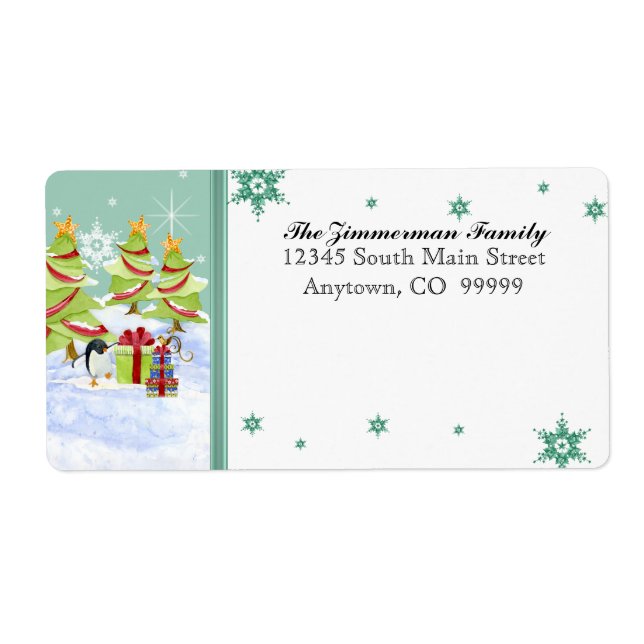 Winter Whimsy Cute Penguin Babies in Snow Star Label (Front)