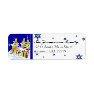 Winter Whimsy Cute Penguin Babies in Snow Star Label