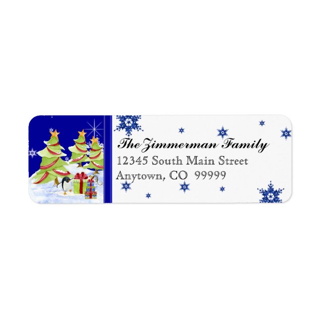 Winter Whimsy Cute Penguin Babies in Snow Star Label (Front)