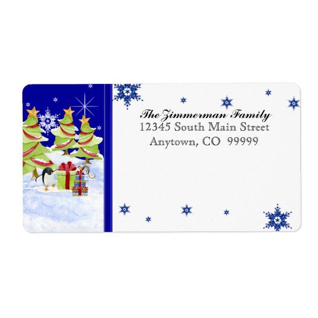 Winter Whimsy Cute Penguin Babies in Snow Star Label (Front)