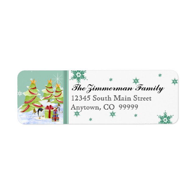 Winter Whimsy Cute Penguin Babies in Snow Star Label (Front)