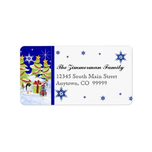 Winter Whimsy Cute Penguin Babies in Snow Star Label