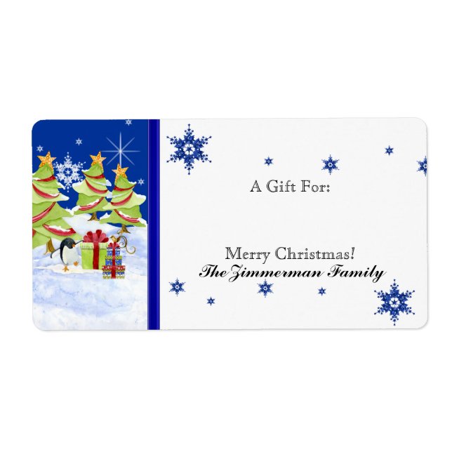 Winter Whimsy Cute Penguin Babies in Snow Star Label (Front)