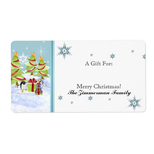 Winter Whimsy Cute Penguin Babies in Snow Star Label (Front)