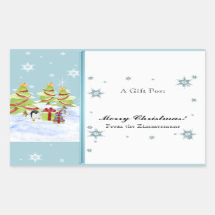 Winter Whimsy Cute Penguin Babies in Snow Star Rectangular Sticker