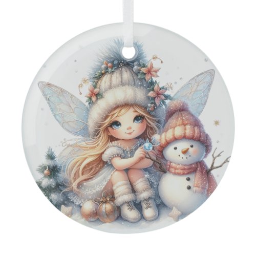 Winter Whimsy: Fairy and Frosty Glass Ornament