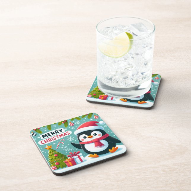 Winter Whimsy: Festive Penguin  Beverage Coaster (Right Side)