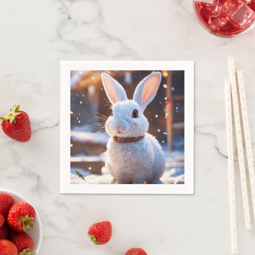 Winter Whimsy Hare in Snow Napkin Collection