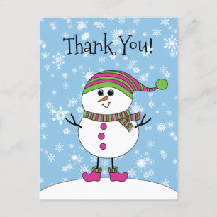 Winter Whimsy Snowman Thank You Postcard