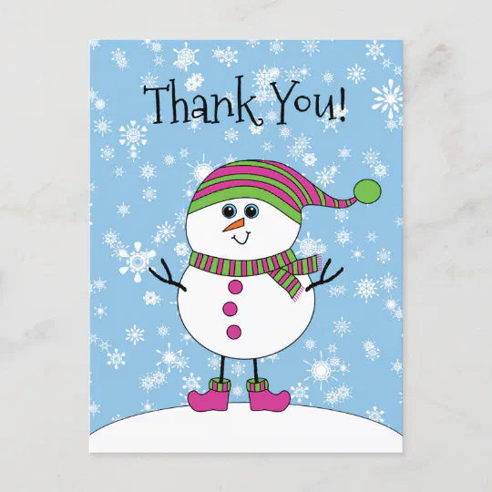 Winter Whimsy Snowman Thank You Postcard
