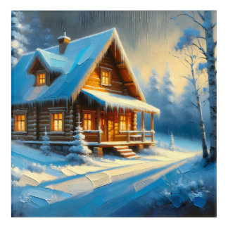 Winter Whisper: Cozy Cabin in Snowy Serenity Acrylic Print