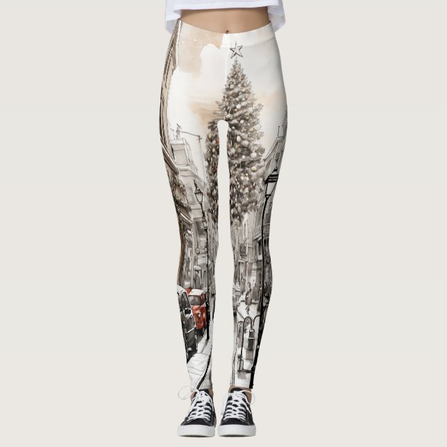 Winter Whisper: Snowy Boulevard Leggings (Front)