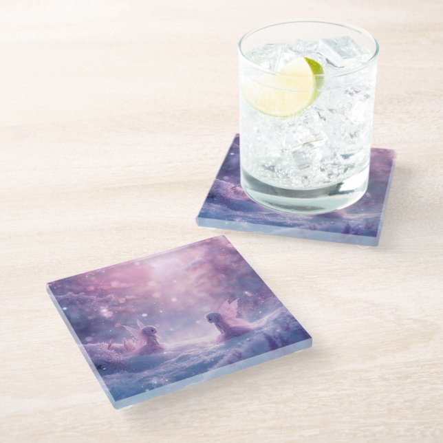 Winter Whispers and Fairy Light Glass Coaster (Angled)