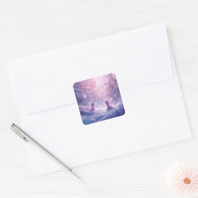 Winter Whispers and Fairy Light Square Sticker (Envelope)