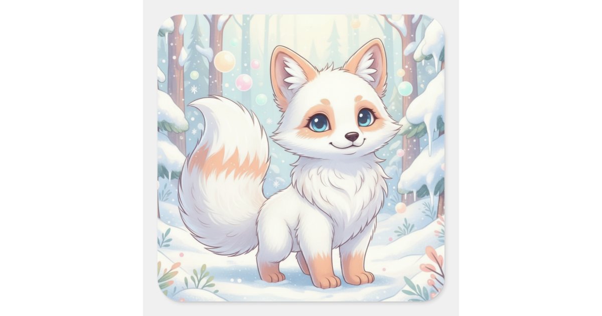 Winter Whispers of the Little Fox Square Sticker | Zazzle