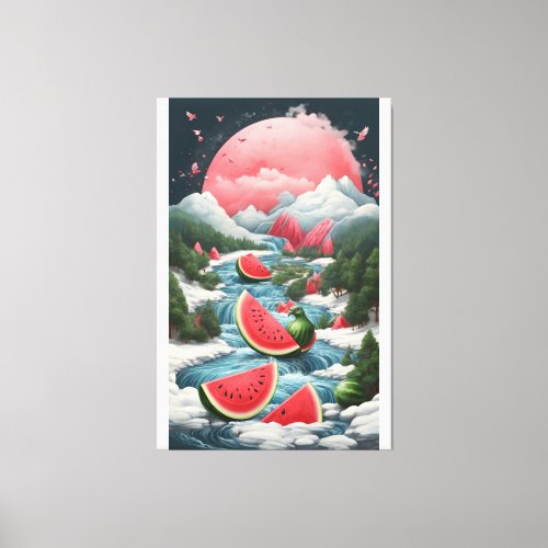 Winter Whispers Watermelon Pigeon Symphony Canvas