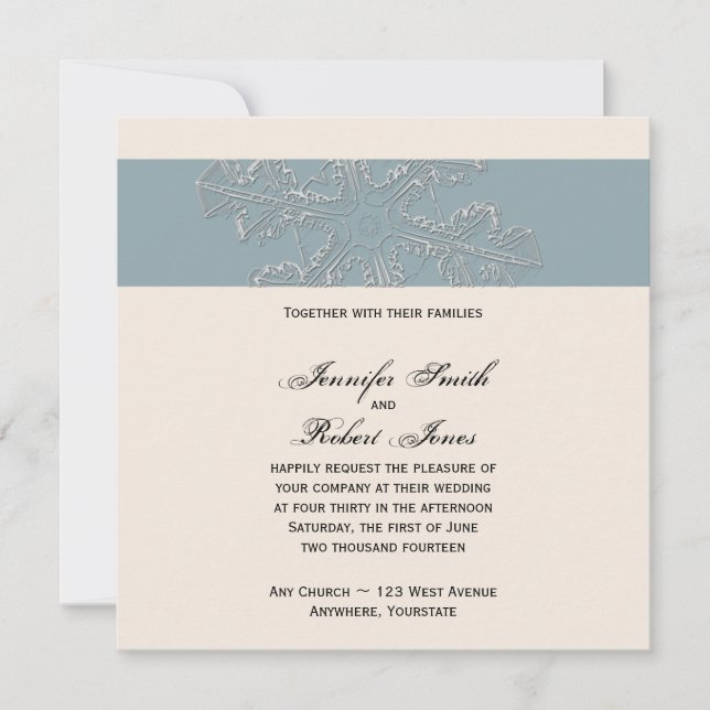 Winter White and Blue Wedding Invitation (Front)