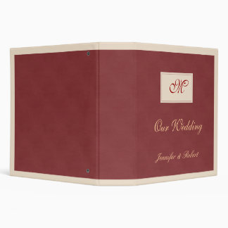 Winter White and Cranberry Red Monogram 3 Ring Binder