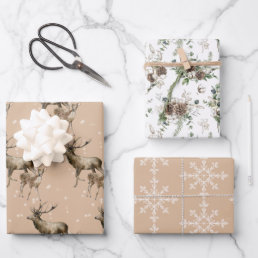 Winter White and Kraft Holiday Assortment of Wrapping Paper Sheets