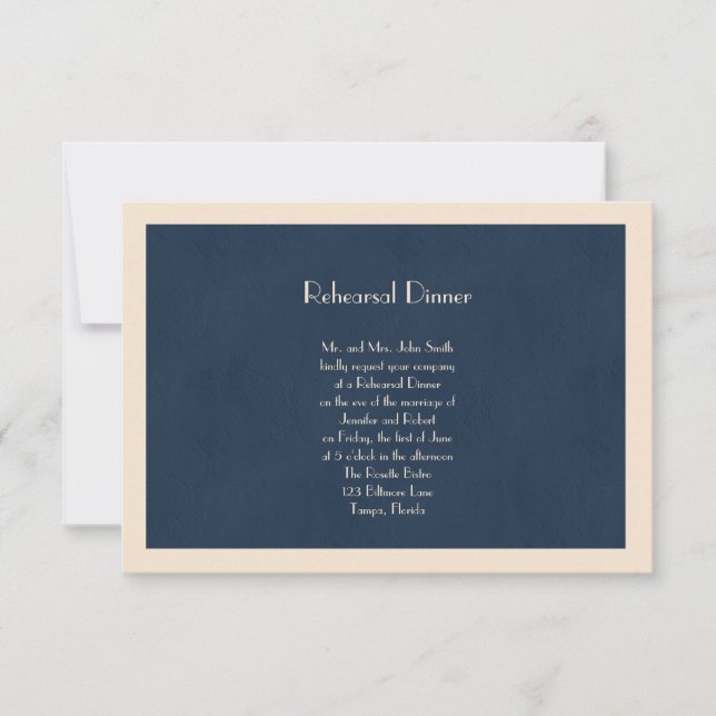 Winter White and Navy Blue Wedding Rehearsal Invitation (Front)