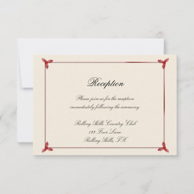 Winter White and Red Mistletoe Wedding Reception Invitation (Front)