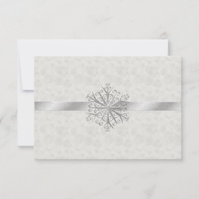 Winter White and Silver Snowflake Wedding RSVP (Front)
