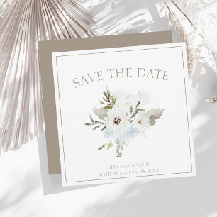 Winter White and Taupe Floral Wedding Save The Date