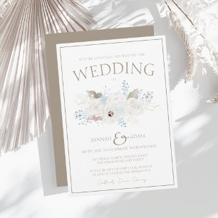 Winter White and Taupe Minimal Floral Wedding Invitation