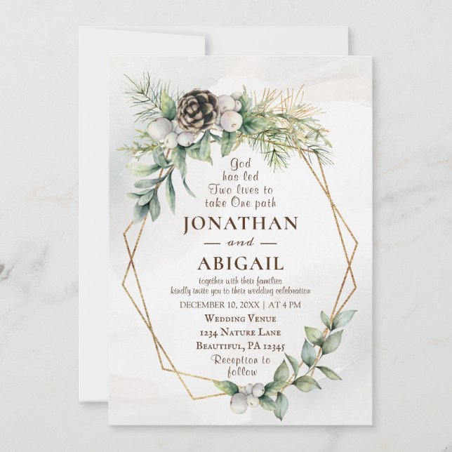 Winter White Berries Greenery Christian Wedding Invitation (Front)