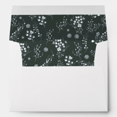 Winter white berries on green velvet pattern envelope