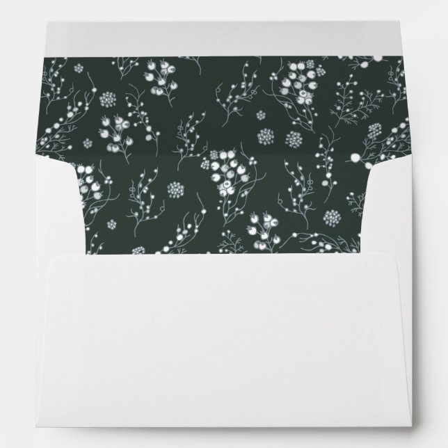 Winter white berries on green velvet pattern envelope (Back (Bottom))