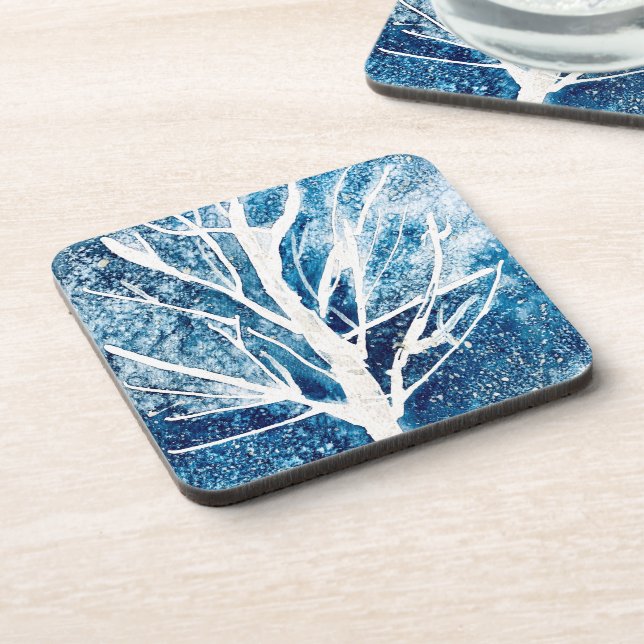 Winter white birch tree Christmas Beverage Coaster (Left Side)