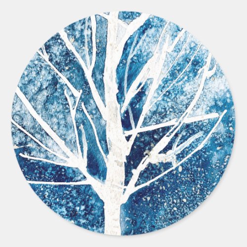 Winter white birch tree Christmas Classic Round Sticker