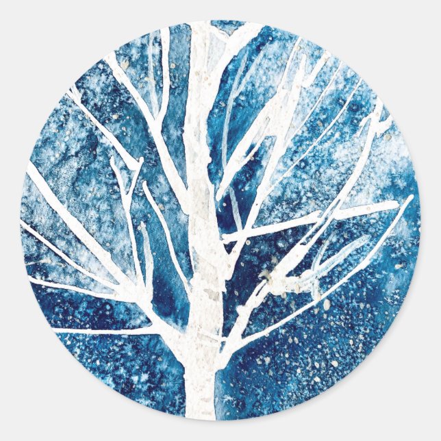 Winter white birch tree Christmas Classic Round Sticker (Front)