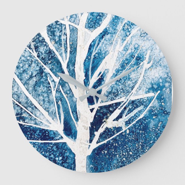 Winter white birch tree Christmas Large Clock (Front)
